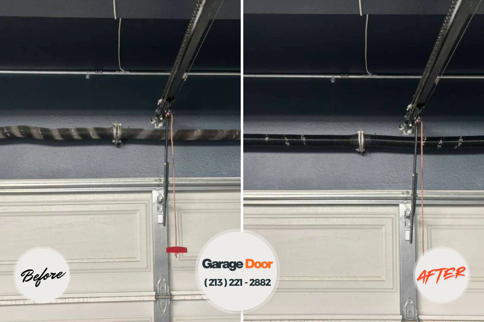 Before and after: garage door spring repair Rockwell Place, TX